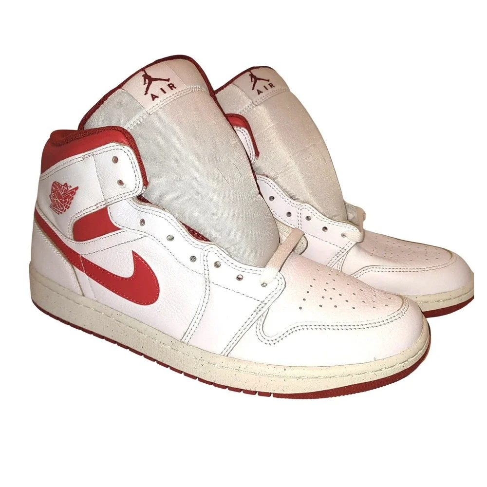 Nike Air Jordan 1 Mid SE Leather Sneakers White Dune Red Mens 12 NWOB FJ3458-160